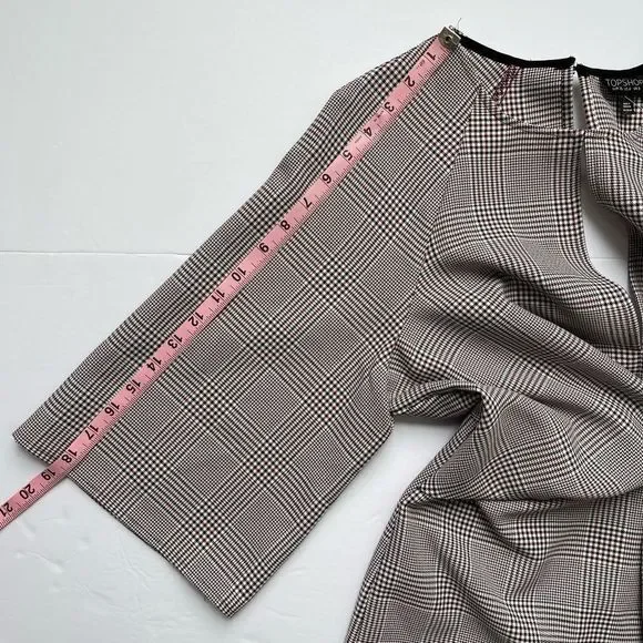 Topshop NEW Houndstooth Front Tie Plaid White Red Mini DresS Size 4 - Picture 13 of 16